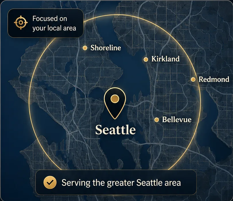 Map-style preview showing Seattle area sliding door repair coverage
